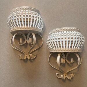 2 Vintage Wall Sconce Plant Shelves White Enamel Painted, HOMCO brand